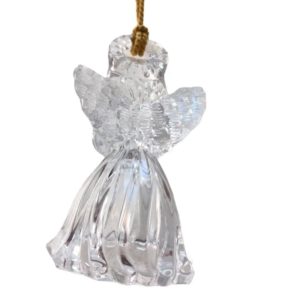 SET 3 VINTAGE GORHAM LEAD CRYSTAL ANGEL ORNAMENTS WITH GOLD TASSELS